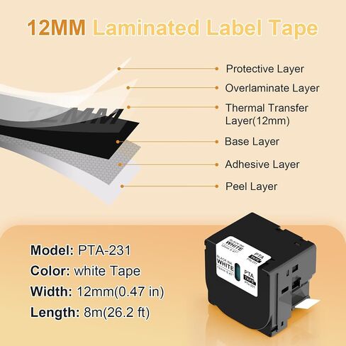 Replacement for Brother Btag 231 Label Tape Black on White 12mm 0.47 6-Pack | Thermal Transfer P-Touch Label Maker Tape Refills, Compatible with Brother PT-N10 PT-N20 PT-N25BT Label Makers in Saudi Arabia
