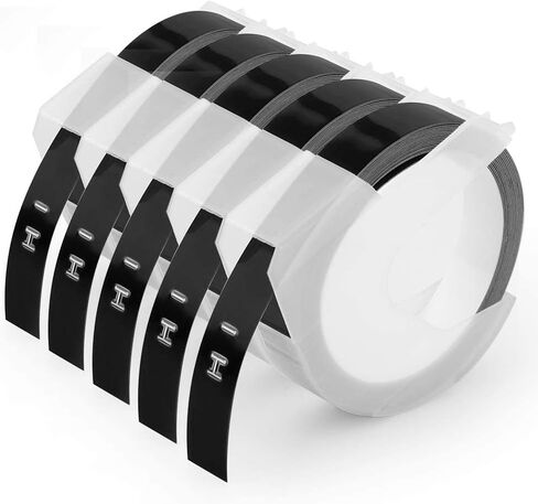 Oozmas Compatible with Dymo Embossing Label Tape 3/8 Inch 3D Plastic | 1741670 White on Black for Dymo Organizer Xpress Tape 1540 1550 1570 Office Mate II 12965 DYM12966 Embossed Labels, 5-Pack in Saudi Arabia