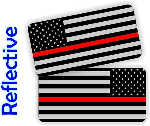 Pair - REFLECTIVE Thin Red Line Firefighter American Flag Hard Hat Stickers | USA Black Ops Decals | Tactical Gear Survival Labels | Fire Rescue EMT Paramedic Flags Toolbox Helmet Patriotic Old Glory in Saudi Arabia