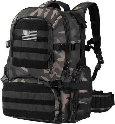 Hannibal Tactical MOLLE Assault Backpack, 50L Tactical Backpack Military Army Camping Rucksack, 3-Day Advanced backpack, Field operator pack, Black with Grey Patch in Saudi Arabia