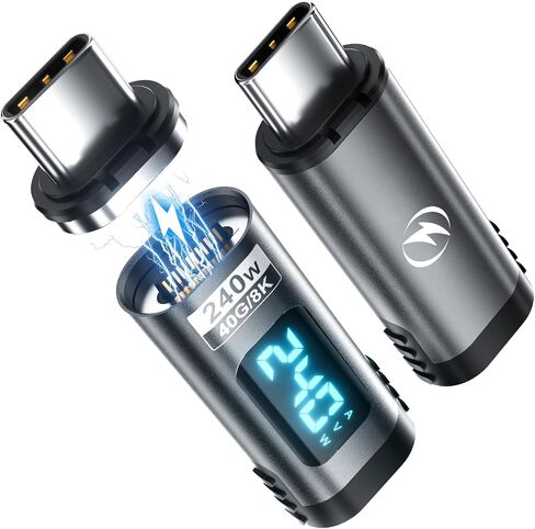 Digital Display USB C Magnetic Adapter PD 240W 24Pins, Straight, 2 Pack | Voltage Current Power LED Display, Type C Power Meter Tester USBC 4 40Gbps 8K 60Hz for Thunderbolt 3/4, MacBook Pro/Air in Saudi Arabia