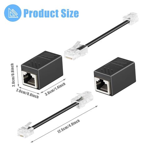 RJ45 to RJ11 Adapter, 2 Pack Female to Male Phone Jack Ethernet Converter | Awishwell Black RJ45 Female to RJ11 Male Adapter for Landline Phone, Plug and Play Cable Connector in Saudi Arabia