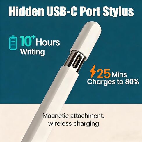 Stylus Pen for iPad 11/10/9/8/7/6, Pro 11/12.9″/13",Air 5/4,Mini 7/6/5 | Pencil for iPad 2018-2026, Magnetic Wireless & USB-C Charging, 6D Tilt & Pressure Sensitivity,Palm Rejection,Pixel Precision in Saudi Arabia