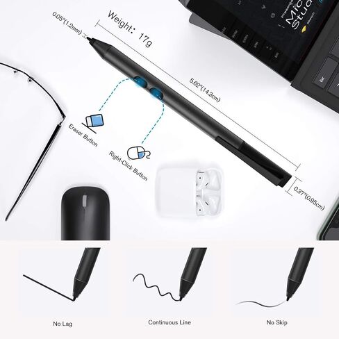 Pen for Surface, 1024 Pressure, Eraser & Right-Click, Palm Rejection,2500 Working Hours for Surface Pro 11/10/9/8/7/6/5/4/3/X, Surface Go/Book 4/3/2/1, Surface Laptop Studio 6/5/4/3/2/1 in Saudi Arabia