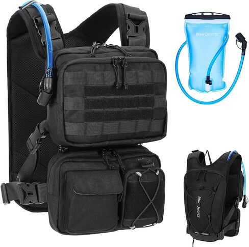 Blue Quartz 3-in-1 Running Vest with 2L Water Bladder, Lightweight Tactical Hydration Backpack with Detachable Waist Pack, Reflective Chest Pack for Hiking Running Cycling Race for Women Men in Saudi Arabia