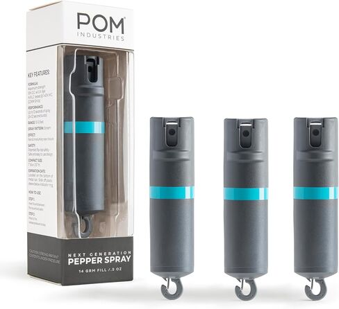 POM Pepper Spray Flip Top Snap Hook - Maximum Strength OC Spray Self Defense - Tactical Compact & Safe Design - Quick Key Release - 25 Bursts & 10 ft Range - (Group) in Kuwait