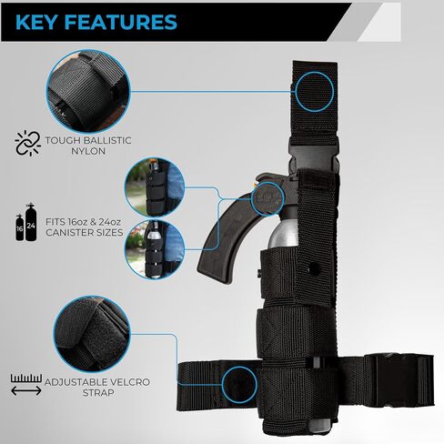 Police Magnum Heavy Duty Drop Leg Holster Pepper Spray- Left & Right Leg Universal Fit with Large 16oz Pepper Spray Pistol Grip Fogger Holster Combo in Saudi Arabia