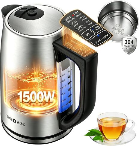 Electric Tea Kettle, 6 Precise Temperature Presets 1.7L Stainless Steel Electric Kettle Temperature Control,1500W Fast Boiling Hot Water for Oolong & Green Tea with Strix Control in Saudi Arabia