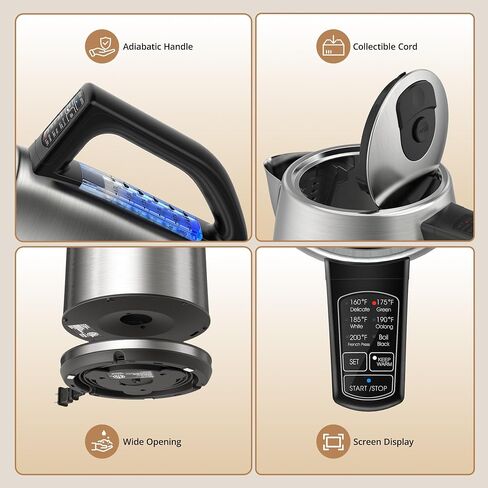 Electric Tea Kettle, 6 Precise Temperature Presets 1.7L Stainless Steel Electric Kettle Temperature Control,1500W Fast Boiling Hot Water for Oolong & Green Tea with Strix Control in Saudi Arabia