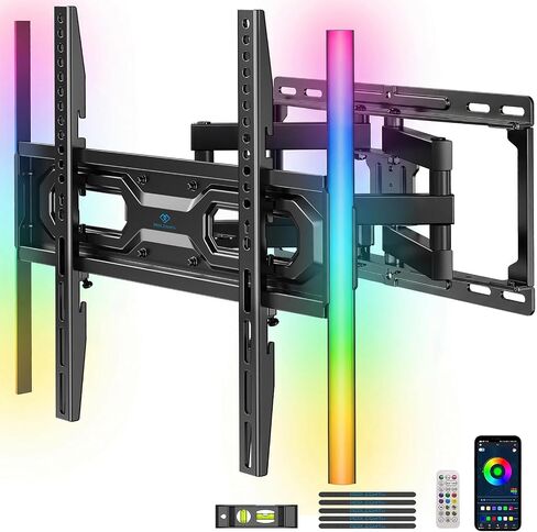 PERLESMITH Full Motion TV Wall Mount with LED Lights for 28-65 Inch TVs, Pre-Assembled TV Mount Up to 88 lbs, Max VESA 400x400mm, Swivel, Extension, Tilt, Music Sync Backlights, Fits 12/16" Wood Studs in Saudi Arabia