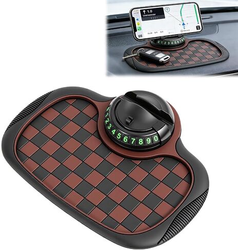 Multifunction Car Anti-Slip Mat, 360° Rotatable Phone Holder Dashboard Pad with Temporary Parking Number, Universal Anti-Slip Car Dashboard Mat for Phones Keys Sunglasses Gadgets (Black) in Saudi Arabia