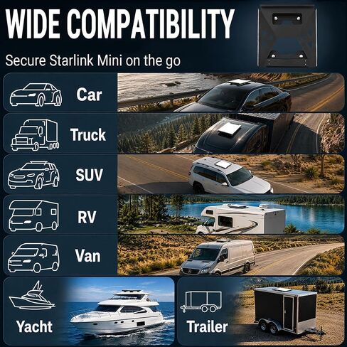 Valchoose Starlink Mini Magnetic Roof Mount, Quick Release, Black | Four Strong Magnets Rubber Feet Anti-Scratch Base, No Drill Setup, Four-Side Wrapped Design, for Car Truck RV Boat Travel in Saudi Arabia