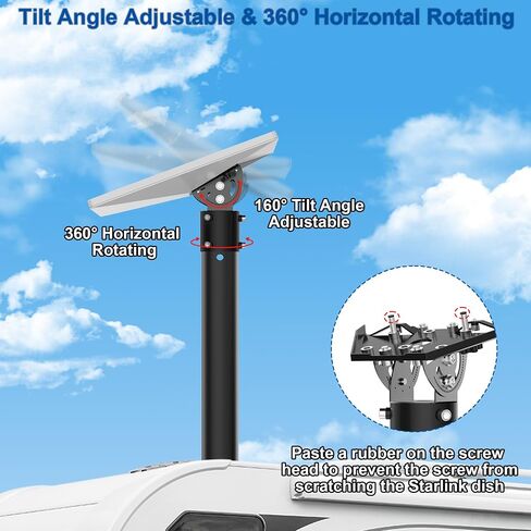 Starlink Mini Pipe Adapter for Mini Mini X, Fits 1-2.05 in Pole Mount | Aluminum alloy plate with painted iron shaft, fits 1-2.05 in poles, 160° tilt, 360° rotation, fast setup for RV in Kuwait