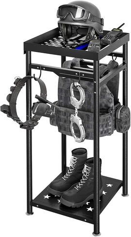 POOAMY Police Gear Stand, Tactical Police Hanger with Hooks, Freestanding Police Gear Rack for Gun Storage, Body Armor Stand for Storing Uniform, Duty Belt and Vest Hanger, Police Gift, Black in Saudi Arabia