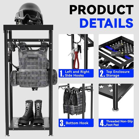 POOAMY Police Gear Stand, Tactical Police Hanger with Hooks, Freestanding Police Gear Rack for Gun Storage, Body Armor Stand for Storing Uniform, Duty Belt and Vest Hanger, Police Gift, Black in Saudi Arabia