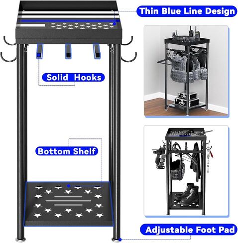 POOAMY Police Gear Stand, Tactical Police Hanger with Hooks, Freestanding Police Gear Rack for Gun Storage, Body Armor Stand for Storing Uniform, Duty Belt and Vest Hanger, Police Gift, Black in Saudi Arabia