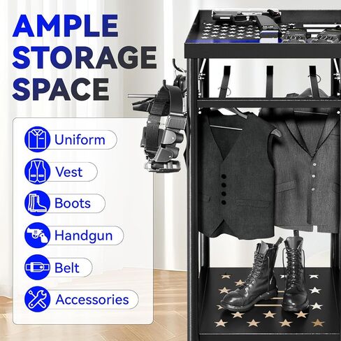 POOAMY Police Gear Stand, Tactical Police Hanger with Hooks, Freestanding Police Gear Rack for Gun Storage, Body Armor Stand for Storing Uniform, Duty Belt and Vest Hanger, Police Gift, Black in Saudi Arabia