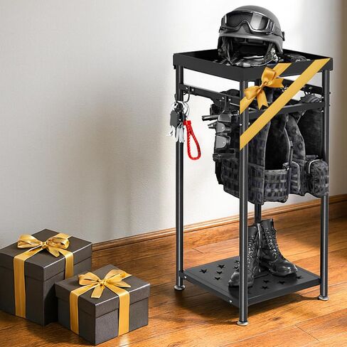 POOAMY Police Gear Stand, Tactical Police Hanger with Hooks, Freestanding Police Gear Rack for Gun Storage, Body Armor Stand for Storing Uniform, Duty Belt and Vest Hanger, Police Gift, Black in Saudi Arabia