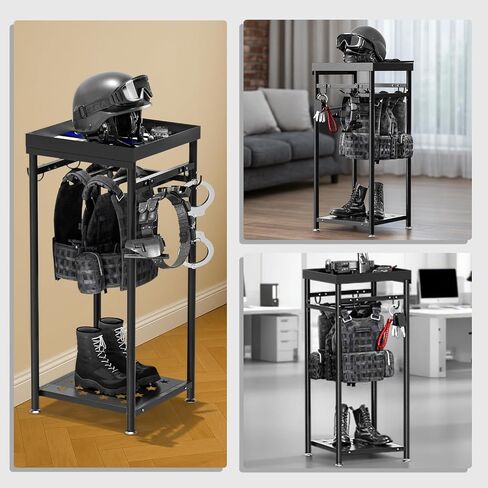 POOAMY Police Gear Stand, Tactical Police Hanger with Hooks, Freestanding Police Gear Rack for Gun Storage, Body Armor Stand for Storing Uniform, Duty Belt and Vest Hanger, Police Gift, Black in Saudi Arabia