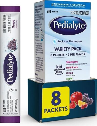 Pedialyte Electrolyte Powder Packets, On-the-Go Hydration Variety Pack | Grape, Fruit Punch, Strawberry, and Orange electrolyte packets for adults and kids from the #1 doctor-recommended brand in Saudi Arabia