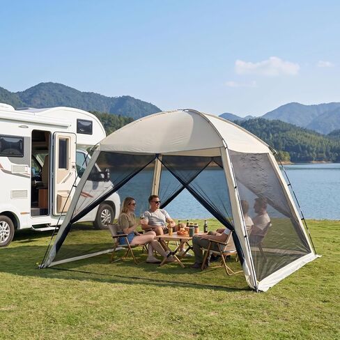 10.2×10.2 ft Camping Sunshade Tent,mesh Pavilion,Suitable for 8-10 People | waterproof and easy to set up, portable design with handbag, suitable for family camping and outdoor activities in Saudi Arabia