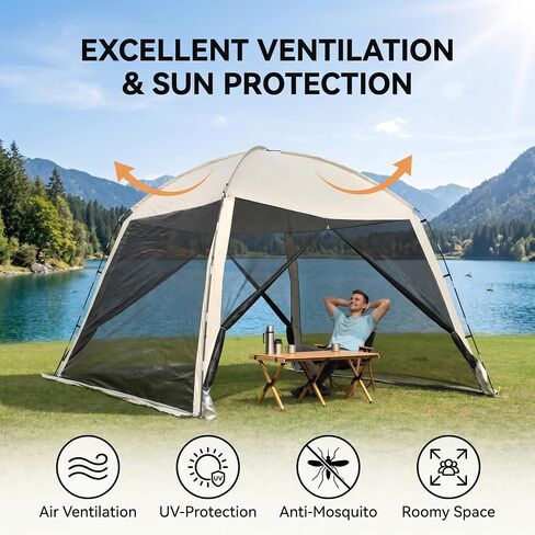 10.2×10.2 ft Camping Sunshade Tent,mesh Pavilion,Suitable for 8-10 People | waterproof and easy to set up, portable design with handbag, suitable for family camping and outdoor activities in Saudi Arabia