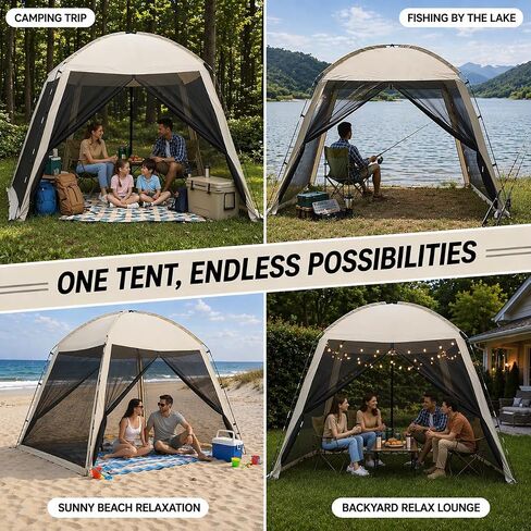 10.2×10.2 ft Camping Sunshade Tent,mesh Pavilion,Suitable for 8-10 People | waterproof and easy to set up, portable design with handbag, suitable for family camping and outdoor activities in Saudi Arabia