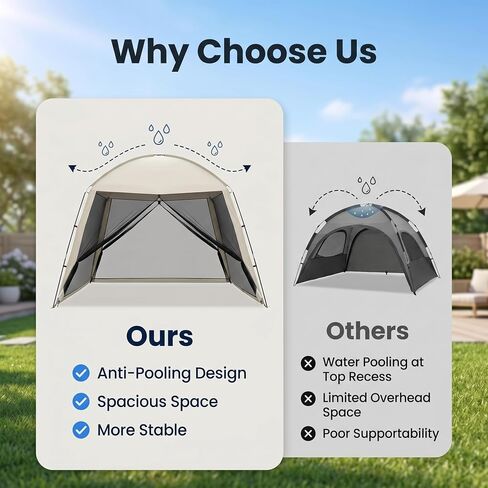 10.2×10.2 ft Camping Sunshade Tent,mesh Pavilion,Suitable for 8-10 People | waterproof and easy to set up, portable design with handbag, suitable for family camping and outdoor activities in Saudi Arabia