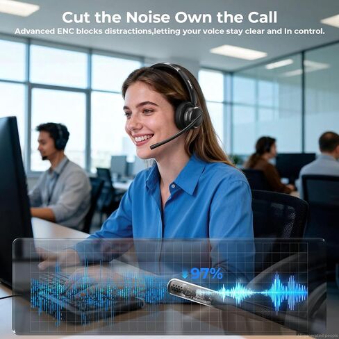Wireless Headset with Mic for Work, USB A/C Dongle, Bluetooth 6.0 Headset with AI Noise Cancelling Microphone, Wireless Headphones with Mic Mute & 65H, Wireless Headset for PC/Computer/Laptop/Teams in Saudi Arabia