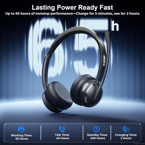 Wireless Headset with Mic for Work, USB A/C Dongle, Bluetooth 6.0 Headset with AI Noise Cancelling Microphone, Wireless Headphones with Mic Mute & 65H, Wireless Headset for PC/Computer/Laptop/Teams in Saudi Arabia