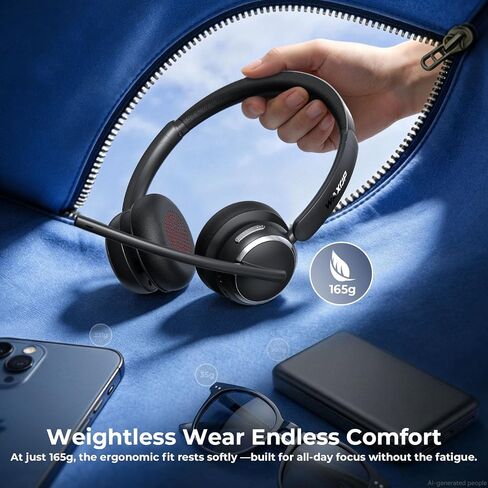 Wireless Headset with Mic for Work, USB A/C Dongle, Bluetooth 6.0 Headset with AI Noise Cancelling Microphone, Wireless Headphones with Mic Mute & 65H, Wireless Headset for PC/Computer/Laptop/Teams in Saudi Arabia