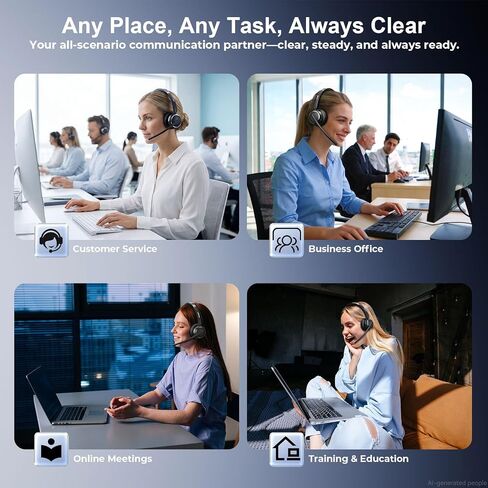Wireless Headset with Mic for Work, USB A/C Dongle, Bluetooth 6.0 Headset with AI Noise Cancelling Microphone, Wireless Headphones with Mic Mute & 65H, Wireless Headset for PC/Computer/Laptop/Teams in Saudi Arabia