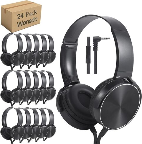 24 Pack Classroom Headphones Bulk with Microphone for Kids School Students , Wholesale Durable Wired Headsets Class Set for Children and Adult (HY450, Black) in Saudi Arabia