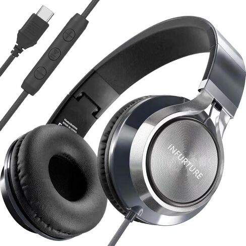 INFURTURE USB C Headphone for Kids & Adults Over-Ear Headphone with HD Mic | Adjustable Type C Headphones for School, Comfort Ear Cups, Hi-Fi Stereo, Cord for iPhone, iPad, Tablet, Laptop, Travel in Saudi Arabia