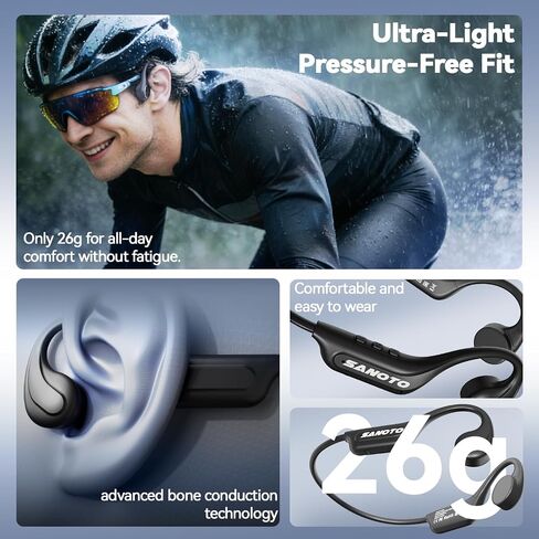 MONODEAL Bone Conduction Headphones Open Ear Bluetooth Running 10H | EQ Mode Switching Lightweight Bone Conduction Earbuds IP65 Waterproof in Saudi Arabia