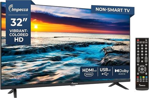 Impecca 32" LED TV 720P HD, HDMI & USB Ports Full Function Remote Control Built-in Stereo Speakers Wall Mountable Frameless Design, None-Smart in Kuwait