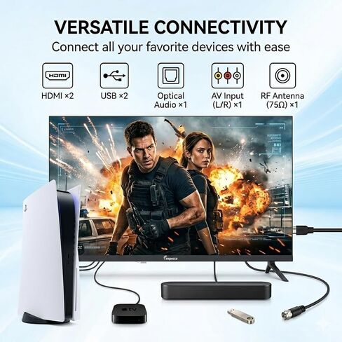 Impecca 32" LED TV 720P HD, HDMI & USB Ports Full Function Remote Control Built-in Stereo Speakers Wall Mountable Frameless Design, None-Smart in Kuwait