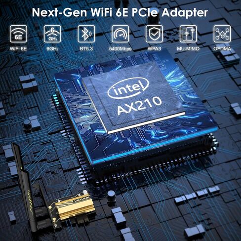 بطاقة واي فاي WAVLINK WiFi 6E PCIe AX5400M، محول لاسلكي 2024 ثلاثي الموجات AX210 مع بلوتوث 5.3، MU-MIMO، WPA3، OFDMA، دعامة منخفضة الشكل، بالوعة حرارية in Kuwait