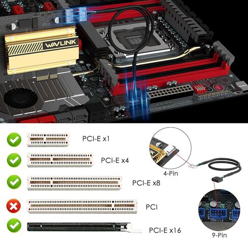 بطاقة واي فاي WAVLINK WiFi 6E PCIe AX5400M، محول لاسلكي 2024 ثلاثي الموجات AX210 مع بلوتوث 5.3، MU-MIMO، WPA3، OFDMA، دعامة منخفضة الشكل، بالوعة حرارية in Kuwait