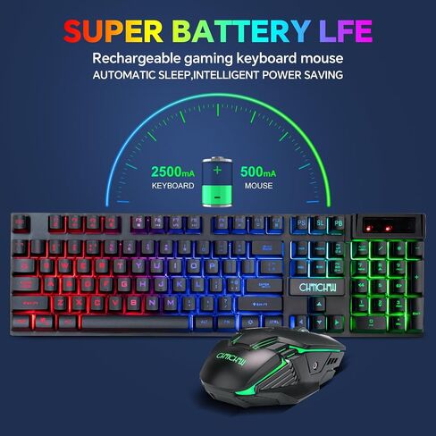 مجموعة لوحة مفاتيح وماوس لاسلكية للألعاب من CHONCHOW USB، بإضاءة خلفية RGB، 2.4 جيجا هرتز in Kuwait