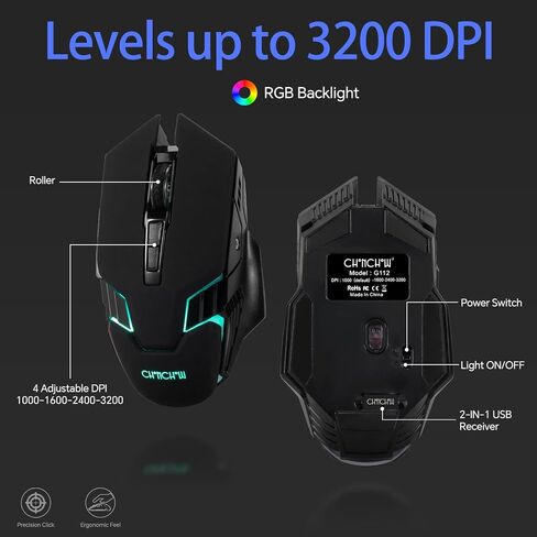 مجموعة لوحة مفاتيح وماوس لاسلكية للألعاب من CHONCHOW USB، بإضاءة خلفية RGB، 2.4 جيجا هرتز in Kuwait