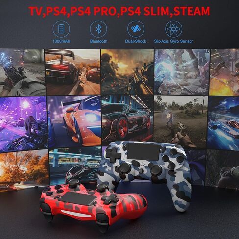 Huniquedec 2 Pack وحدة تحكم لاسلكية متوافقة مع PS4/Slim/Pro/PC، وحدات تحكم الألعاب مع مستشعر للحركة/لوحة اللمس/مكبر صوت/سماعات رأس 3.5 مم in Saudi Arabia