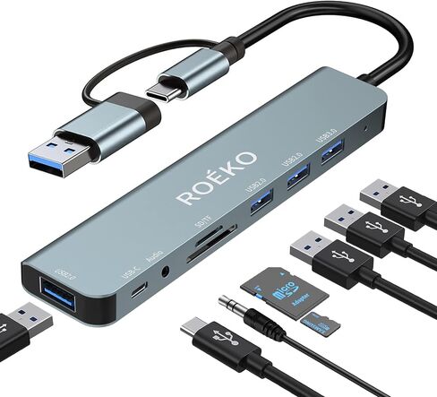 USB HUB 7-in-1, USB C HUB,USB 3.0 HUB with Multiport Adapter | USB Splitter with 1xUSB 3.0,4xUSB2.0,2 x Usb C,Hub for MacBook Pro/PC/Laptop/Tablet Devices (Grey 7in1) in Saudi Arabia