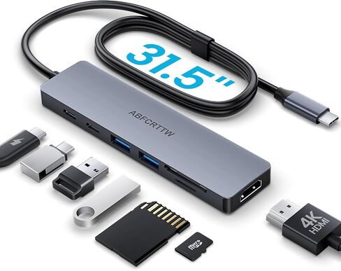 31.5'' USB C Hub Multiport Adapter HDMI 4K for MacBook Neo, iPad | 7 in 1 USB C Docking Station with HDMI 4K@60Hz, 100W PD Fast Charging, 3 USB 3.0 Data Port, SD/TF Card Reader for Laptop, PC in Saudi Arabia