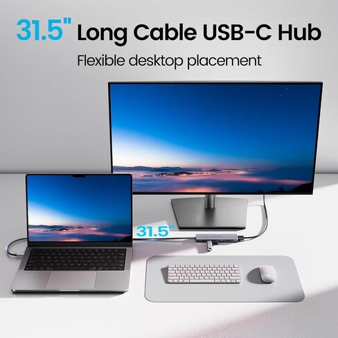 31.5'' USB C Hub Multiport Adapter HDMI 4K for MacBook Neo, iPad | 7 in 1 USB C Docking Station with HDMI 4K@60Hz, 100W PD Fast Charging, 3 USB 3.0 Data Port, SD/TF Card Reader for Laptop, PC in Saudi Arabia