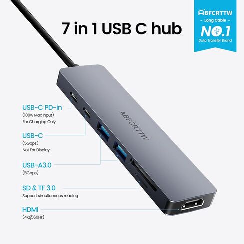 31.5'' USB C Hub Multiport Adapter HDMI 4K for MacBook Neo, iPad | 7 in 1 USB C Docking Station with HDMI 4K@60Hz, 100W PD Fast Charging, 3 USB 3.0 Data Port, SD/TF Card Reader for Laptop, PC in Saudi Arabia