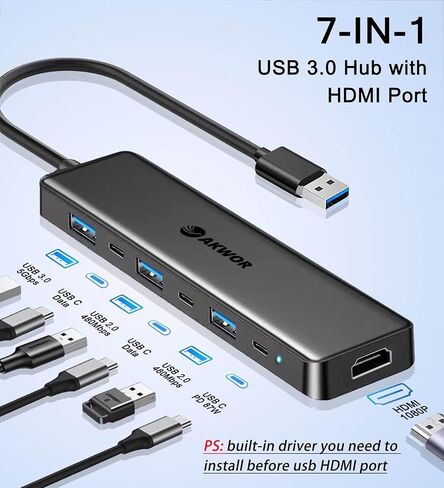 USB 3.0 to HDMI Adapter, USB 3.0 Hub with HDMI 1080P, USB-A&C Data & Power Ports, Docking Station Extender for Monitor, PC, Laptop, Desktop Support Windows 7/8/10 & Mac OS in Saudi Arabia