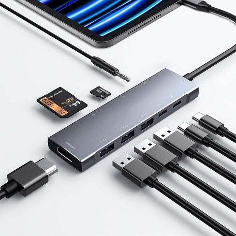 USB C HUB for iPad Pro 9-in-1 Adapter iPad Pro M4 M2 M1 13 12.9 11 inch iPad Air 5 4 Docking Station with 4K HDMI, USB-C PD, SD/TF Card Reader, USB 3.0, 3.5mm Headphone Jack, Type C Data, iPad mini 6 in Saudi Arabia
