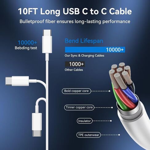 10 FT USB C Cable Phone Charger for iPhone 17 16 15,Extra Long 10Foot USB C to Type C Charger Cable 40W USBC iPhone Charger Fast Charging for iPhone 17 Air/17 16 15 Pro/Plus/Pro Max,iPad Pro in Saudi Arabia
