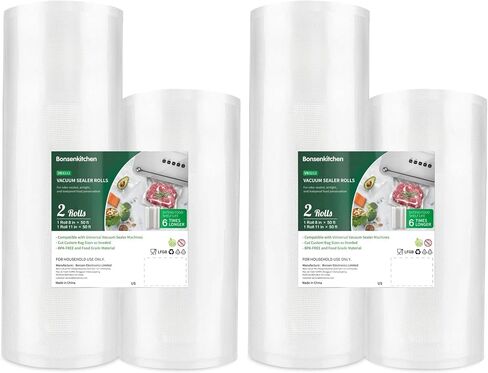 Bonsenkitchen Vacuum Sealer Bags, 2 Rolls 11" x 50', for Food Storage Saver | Commercial Grade Textured Food Roll Bags, BPA-Free & Food Grade, Customized Size Bag for Sous Vide Cooking, VB3210 in Saudi Arabia